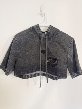 Dhruv Kapoor Cropped Washed Black Denim Hoodie Jacket